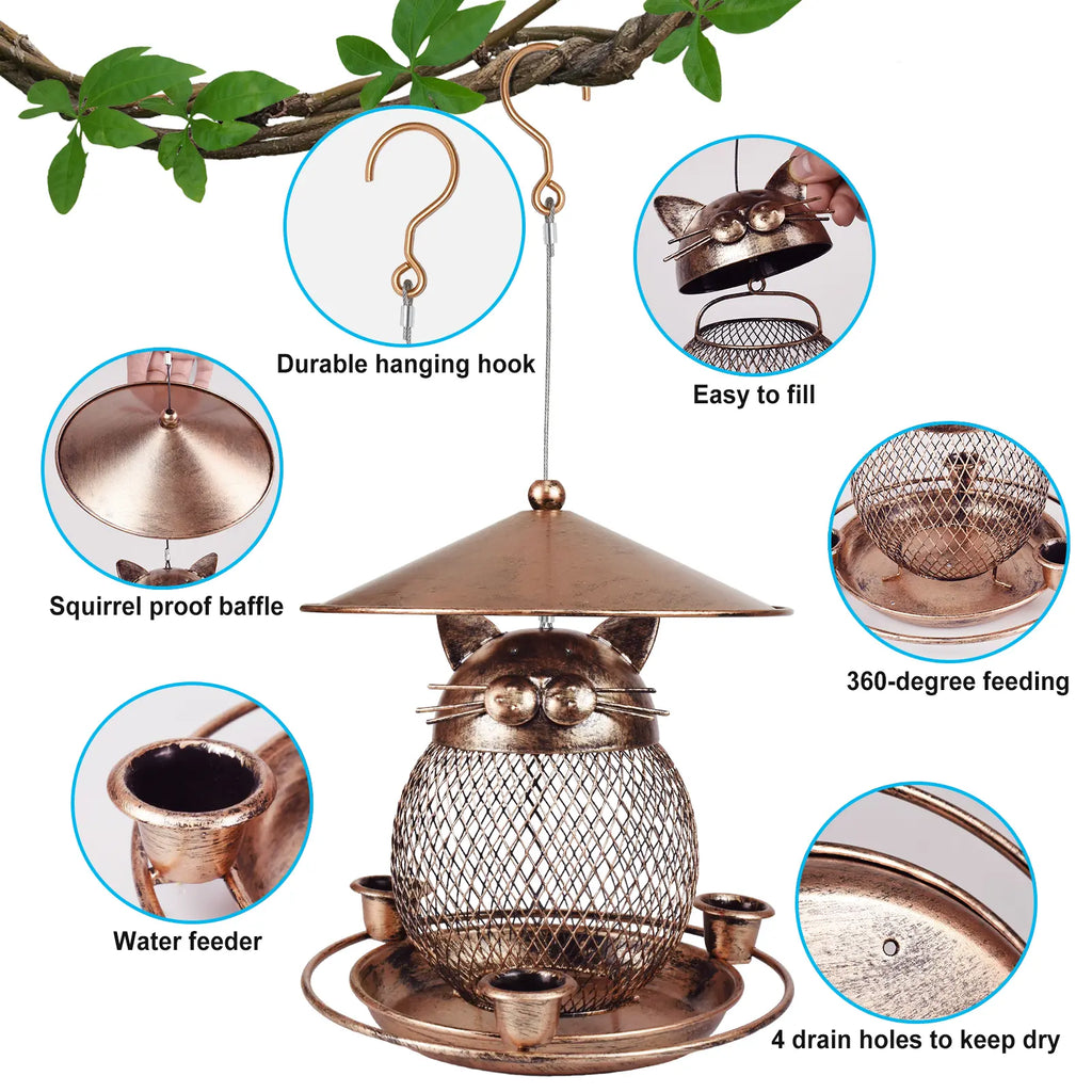 Cat Shape Metal Bird Feeder