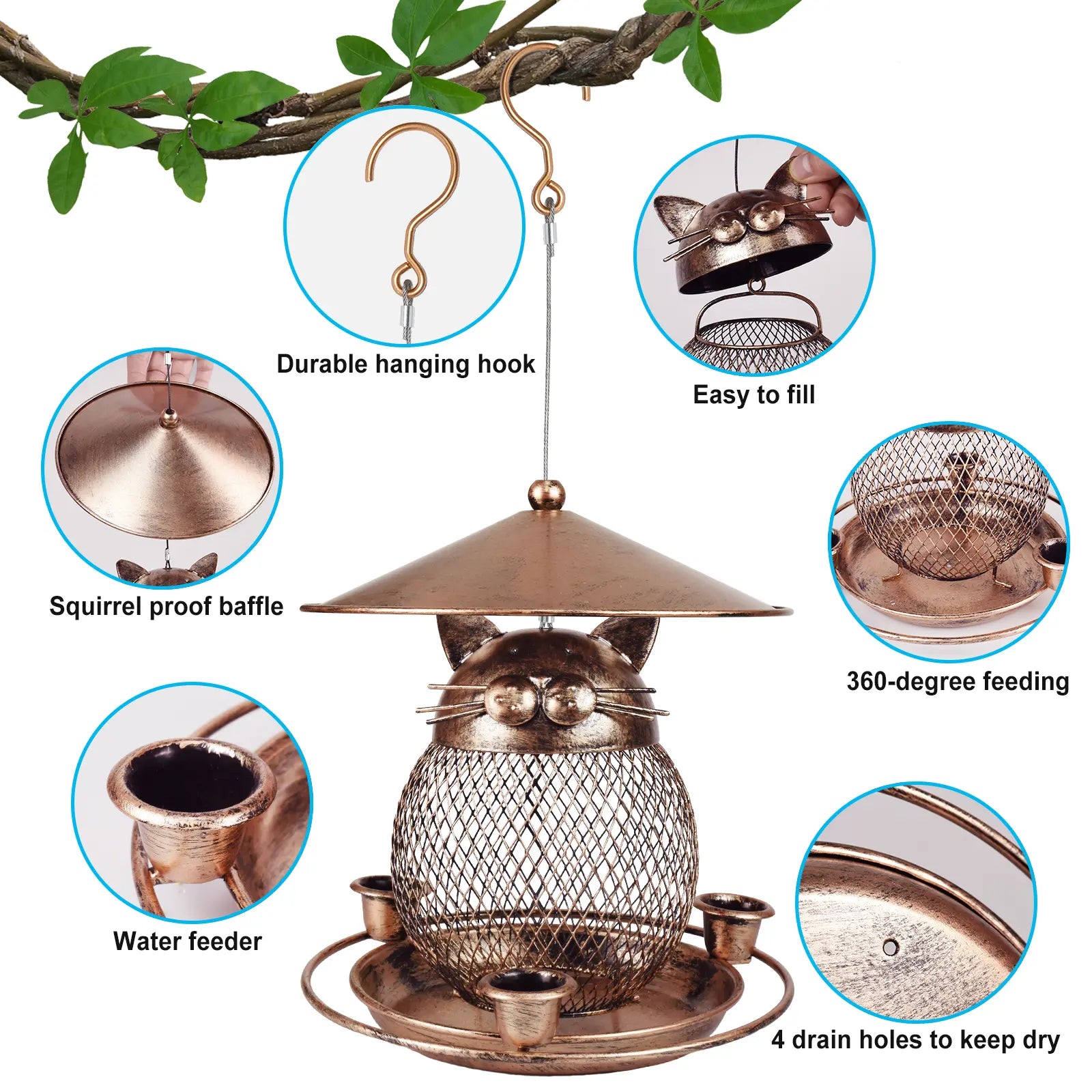 Cat Shape Metal Bird Feeder