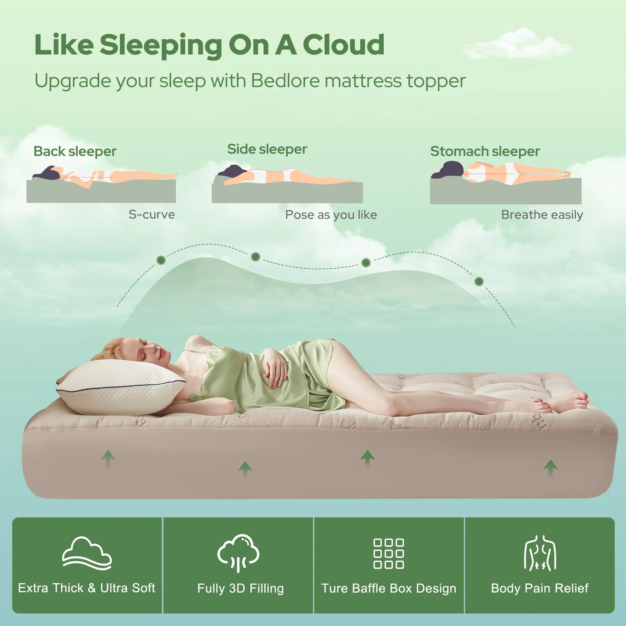Cooling Mattress Topper for Back Pain - Luxury Support and Comfort